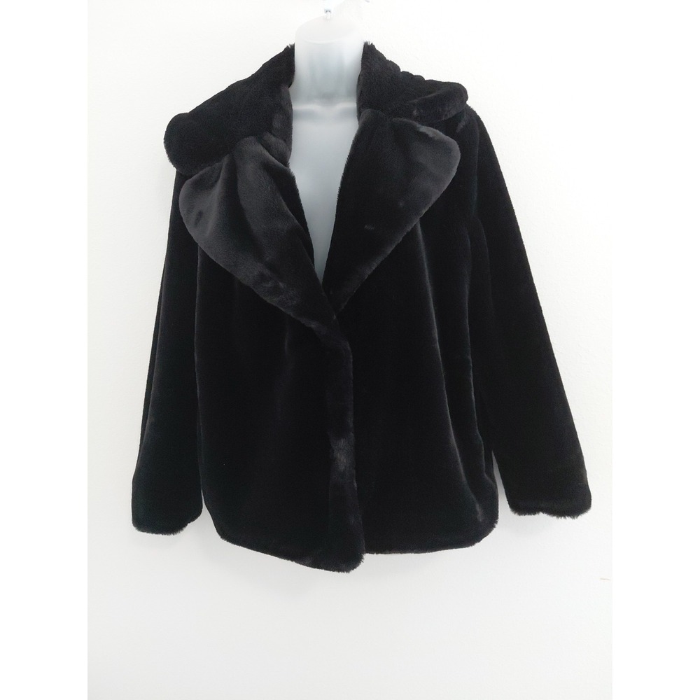 Kensie Women's Reversible Plush Jacket Faux Fur Teddy Coat Size Large Cozy Boxy